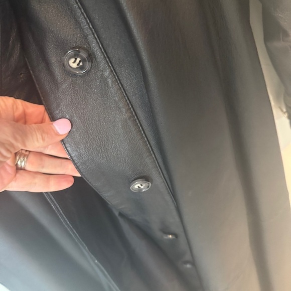 Damselle Vintage Leather jacket long trench duster flared swing style - Picture 5 of 10